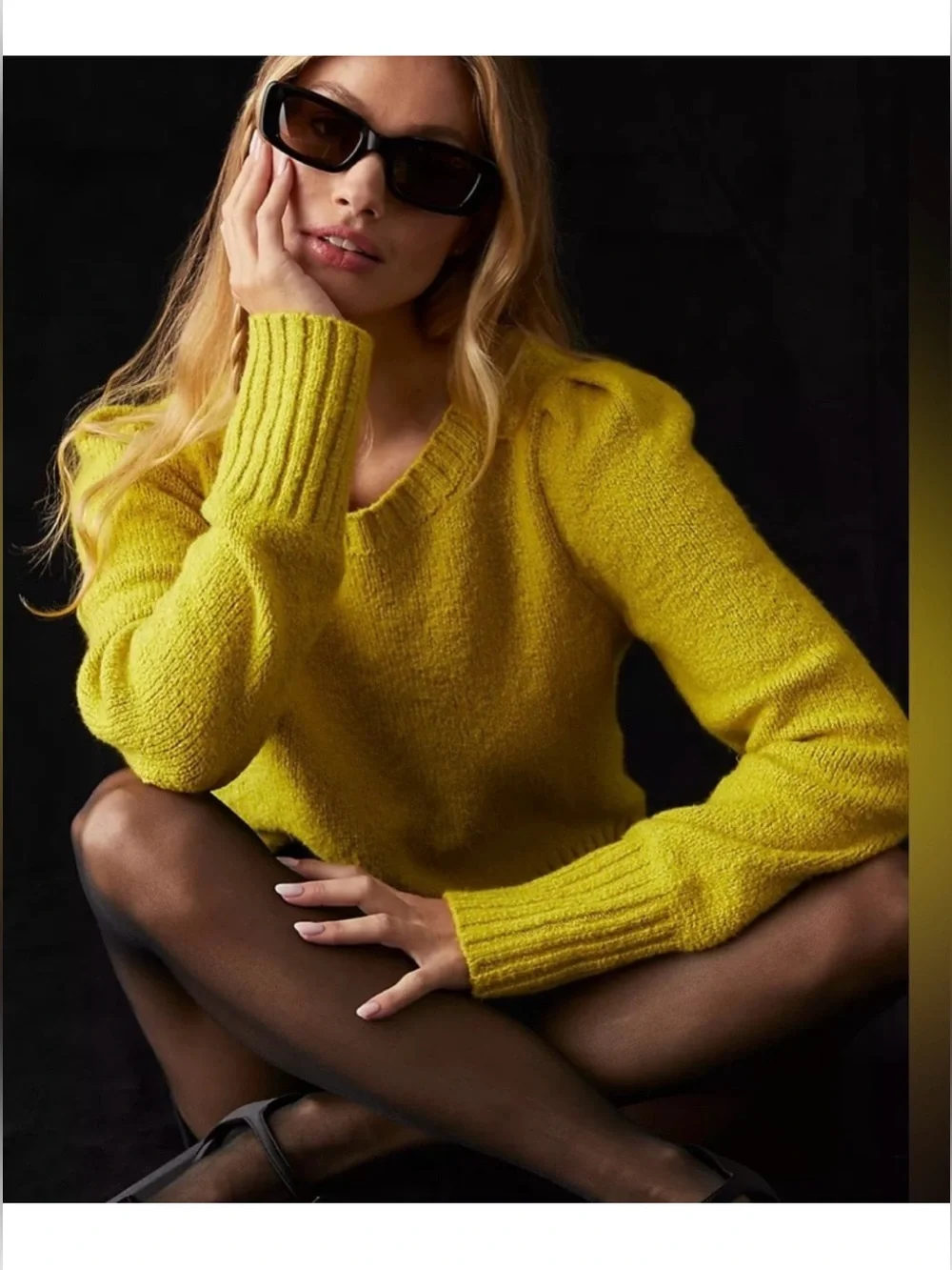 Anthropologie Maeve Crewneck Puff Sleeve Sweater Neon Green , Small